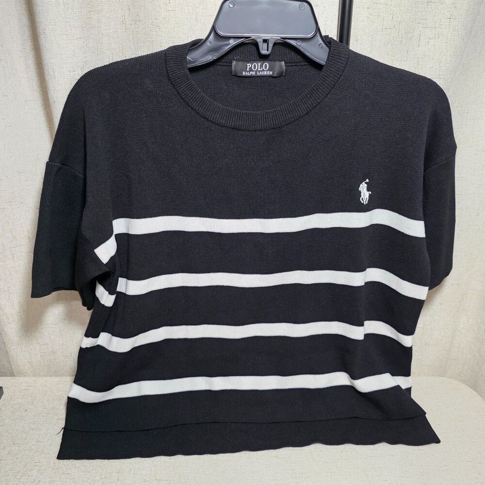 Polo Ralph Lauren Striped Short Sleeve Knit Crewneck Sweater Top Medium